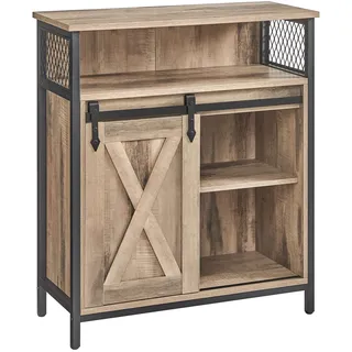 VASAGLE Sideboard, Küchenschrank, Aufbewahrungsschrank, mit Schiebetür, 30 x 70 x 80 cm, verstellbare Ablage, offenes Fach, Landhausstil, für Wohnzimmer, eichenbraun-schwarz LSC089B50