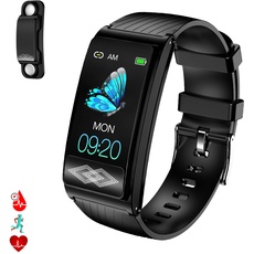 DAM P10 Smartwatch mit Blutdruckmessgerät und O2, inkl. Brustband, VFC und EKG-Report 24 Stunden, 22,5 x 1,2 x 2 cm, Farbe: Schwarz, Normal