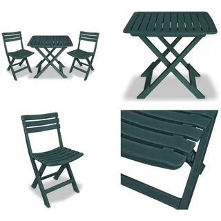 vidaXL 3 tlg. Bistro Set Klappbar Kunststoff Grün - Bistroset - Bistrosets - Bistromöbel - Balkonmöbel - Grün