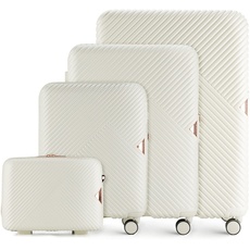 WITTCHEN Reisekoffer Koffer-Set 4tlg Trolley Polycarbonate Hartschalen Trolley 4 Rollen Kombinationsschloss TSA (S+M+L+Kosmetikkofer) Weiß