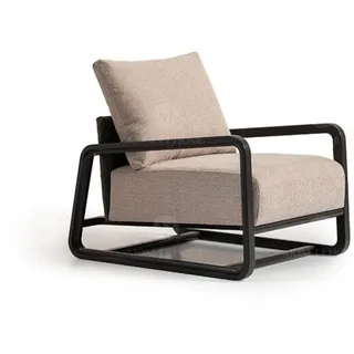 Fernsehsessel Sessel Einsitzer Sitzer Beige Holz Wohnzimmer Design - Beige