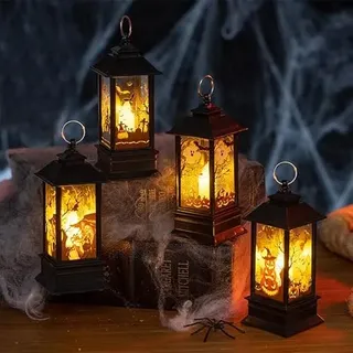 CATCHLUCK 4 Stück Halloween Deko Kürbis Laterne 13cm Hohe, Halloween Laterne Outdoor mit LED Kerze, Halloween Deko Garten, Herbst Laterne Herbstdeko Aesthetic Draußen