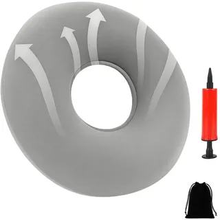 NieYat Hämorrhoiden Sitzkissen Aufblasbarer, Sitzring Nach Op, Steißbeinkissen, Sitzring, mit Pumpe und Aufnahmebeutel Aufblasbares Donut-Kissen Sitzkringel zur Linderung von Steißbeinschmerzen(Grau)