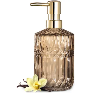 EMPO Seifenspender aus Transparentem Glas mit ABS-Kunststoff-Pumpe, Lotionspender für Küche, Bad (Braun)
