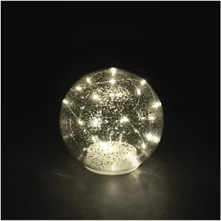 EMOS LED Glaskugel mit Lichterkette - Tischdekoration aus Glas mit 20 LEDs, Warmweiß, 15 cm 6/18h Timer, batteriebetrieben (3x AA) - Lebensdauer 10000 Stunden - für Innenbereich - Silbereffekt