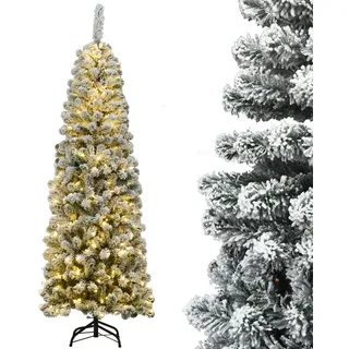 Costway Bleistift Weihnachtsbaum mit Schnee und Led-Leuchten 180cm