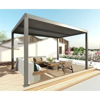 Pergola HWC-L46, Gartenpavillon Lamellen-Pavillon, 11cm-Aluminium-Gestell, Regenrinne sturmfest, 3x3m anthrazit - Grau