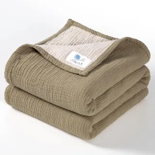 lulumoon Musselin-Babydecke – Baumwoll-Steppdecken für Kleinkinder | wendbare Kinderbettdecke für Babys, Jungen und Mädchen, 120 x 120 cm (Olive)
