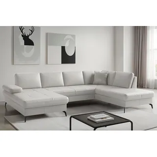 Wohnlandschaft SIT & MORE "Morris Jubi, Breite 300 cm", reinweiß, Sofas, B/H/T: 300cm x 83cm x 202cm, NaturLEDER, Ottomane rechts, Mit Armteilverstellung,mit Armteilverstellung, Wohnlandschaft, mit Armteilfunktion, optional mit Bettfunktion, B:300cm H:83cm T:202cm