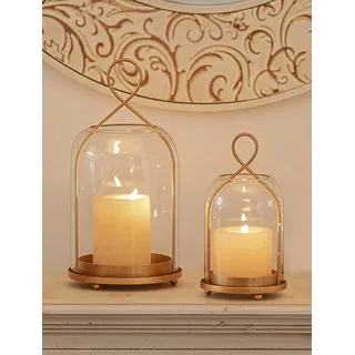 NUPTIO Windlicht Kerzenständer Wohnzimmer Deko: 2er Gold Glas Windlichter Kerzenhalter Stumpenkerzen Badezimmer Modern Groß Outdoor Tischdeko Esstisch Deko Laternen für Draußen Weihnachten Hochzeit