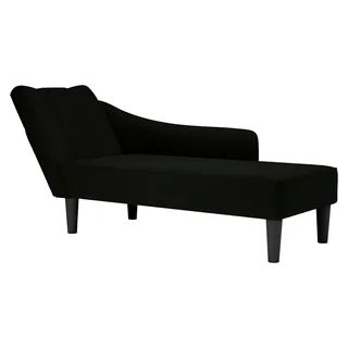 Chaiselongue mit rechter Armlehne in Schwarz aus Samt, Loungesessel, Liege, Schlafsessel, Fernsehsessel für Wohnzimmer, Schlafzimmer und Büro