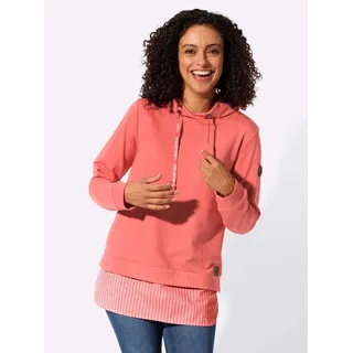 Kapuzensweatshirt CASUAL LOOKS, Damen, Gr. 50, rosa (koralle), 50% Baumwolle, 50% Polyester, gemustert, gestreift, unifarben, Sweatshirts Kapuzensweatshirt