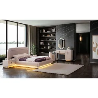 Designer Bett Set mit Nachttisch und Schminktisch mit Spiegel für Schlafzimmer