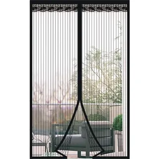 Fliegengitter Magnetisch für Tür 110x210cm Fliegenvorhang Magnetisch Balkontür Ohne Bohren Insektenschutz Vorhang Mückentür Fliegentüren für Wohnzimmer Terrassentür Schwarz - Schwarz