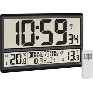 TFA Dostmann XL-Funkwanduhr Digital Schwarz mit Thermometer 60.4521.01