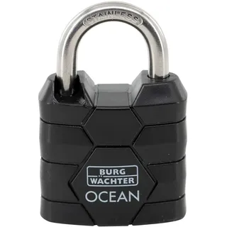 Burg Wächter BURG-WÄCHTER Vorhängeschloss, Vorhangschloss mit 2 Schlüsseln, 4,8 mm Bügelstärke, Seewasserfest, Massiver Messingkörper, Doppelt Verriegelt, Ocean 490 Ni 30 SB, Schwarz