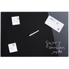 Bild von Magnettafel beschreibbar, inkl. 3 Magnete & Stift, abwischbar, Rahmenlos, Magnetboard Glas, Schwarz, 80 x 50 cm