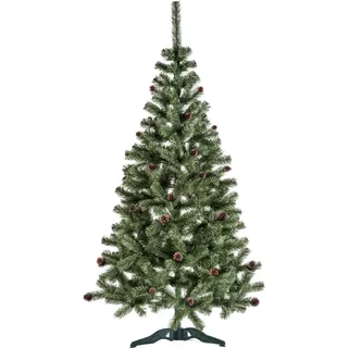 Aga Weihnachtsbaum 220 cm mit Tannenzapfen und leicht mit Kunstschnee bedeckt, Künstlicher Weihnachtsbaum, Tannenbaum mit ständer, Christbaum, Kunstbaum Weihnachten - Grün