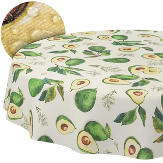 Tischdecke Stoff abwaschbar Tischtuch Tafeldecke pflegeleicht Lotuseffekt schmutz- & wasserabweisend für Indoor Outdoor Tischdecke Rund 140cm Schnittkante Avocado
