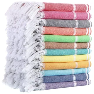 12-teiliges türkisches Strandtuch-Set, türkisches Badetuch, Pestemal-Badetuch, 180x89 cm, übergroß, schnell trocknend, leicht, für Erwachsene, türkisches Handtuch für Strand, Reisen, Spa, 12 Farben