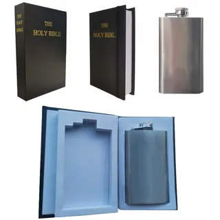 Neuheit Geschenk | Heilige Bibel mit 6-Unzen-Flasche | Verlorene erste Seite des spanischen Roten Zwergs – Geheimfach