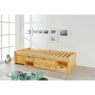 Inter Link - Einzelbett mit Schubladen – Kojenbett mit Stauraum – Praktisches Jungendbett – Kiefer massivholz – Natur lackiert – Platzsparendes Jugendzimmer Einzelbett – Claas 90 x 200cm