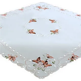Tischdecke 110x110 cm Quadratisch Sekt Schmetterlinge Rot Bunt Gestickt Sommerdecke Aufleger Kaffeedecke Frühling (110 x 110 cm)