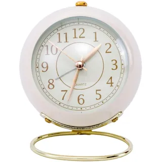 Nachttischuhr, Kein Ticken, Batteriebetriebene Tischuhr, Kleine Nachttischuhr, Leiser Wecker, Analoge Uhr Tischuhr Retro Hintergrundbeleuchtung niedliche analoge Wecker Kleine Uhr Für Den(Weiß)