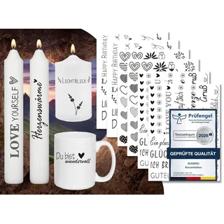 Sugeru 6 PCS Kerzentattoo (200+ Muster),Wassertransferdruck |wasserschiebefolie kerzen | Kerzenfolie | kerzenaufkleber sticker | Kerzen dekorieren