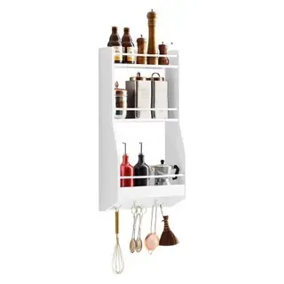 SoBuy KCR12-W Wandregal, Hängendes Regal, Badezimmerregal, Gewürzregal, Küchenregal, Weiß, Breite ca. 38 x 75 x 17 cm - Weiß