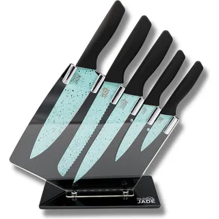 Starlyf Jade Knife Series + Stand – Messerset 6-tlg mit Messerständer, Set,5 Messer mit Jadepulverbeschichtung und Messerständer aus Acryl