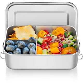 HaWare Brotdose mit Fächern, 1400ml Edelstahl Bento Box Lunchbox für Kinder & Erwachsene, Auslaufsicher Metall Brotzeitdose mit Abnehmbar Trennwand für Büro/Schule/Picknick, Spülmaschinenfest