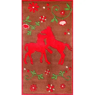 Kinderteppich , Braun, Pink , Textil , Pferd , rechteckig , 150x220 cm , Textiles Vertrauen - Oeko-Tex® , für Fußbodenheizung geeignet , Teppiche und Böden, Teppiche, Kinderteppiche