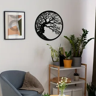 INF Schwarzer Baum des Lebens Wandkunst Metall - Wohnzimmer Schlafzimmer Deko