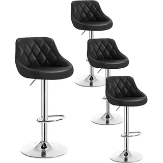 WOLTU 4er Set Barhocker Barstuhl leichte reinige Kunstleder, Gute gepolsterte Sitzfläche, Höhenverstellbar 360° Drehbar, Farbwahl, Schwarz - Schwarz