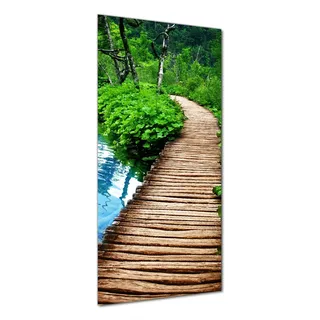Wallario selbstklebende Duschrückwand 80 x 180 cm mit Motiv Holzweg im Wald - Wandverkleidung mit Hochglanzlaminat in Glasoptik