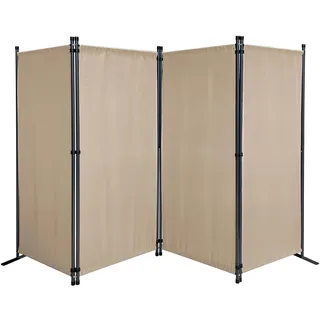 QUICK STAR Paravent 4 Teilig 165 x 220 cm Beige - Garten & Balkon Sichtschutz Stellwand Innen & Außen - Raumteiler Trennwand Faltbar Blickdicht & Wetterfest