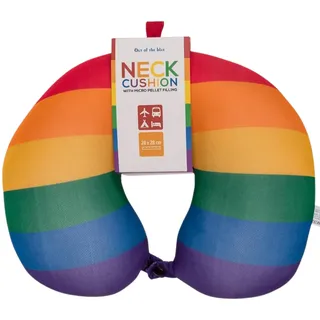 Out of the blue Nackenkissen mit Micropellet-Füllung - kompaktes Nackenhörnchen mit Banderole zum Aufhängen - praktische Maße 30x30 cm - ergonomisches Reisekissen für Flugzeug & Bahn - Regenbogen
