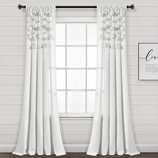 Lush Decor Boho-Fenstervorhang mit Quaste, Leinen, 241,3 cm lang x 132,1 cm breit, Creme-Weiß (Einzelnes Panel)