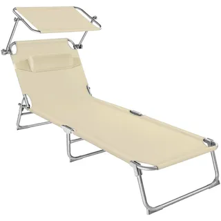 tectake Sonnenliege Chloé, 190 x 68 x 111 cm, mit Seitentasche, beige , Beige , Kunststoff , 68x65x190 cm , Gartenmöbel, Gartenliegen