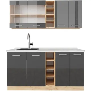 Vicco Singleküche R-Line Anthrazit Hochglanz/Goldkraft Eiche 160 cm AP Marmor , Anthrazit, Honigeiche , Holzwerkstoff , Küchenblock,Rechteckig , 160x81.6x60 cm , Küchen, Küchenzeilen & Küchenblöcke, Küchenzeilen, Küchenzeilen ohne Geräte