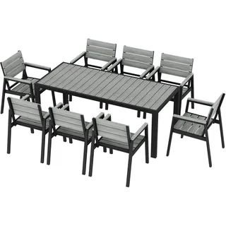 JUMMICO Gartenmöbel Set aus mit Holzoptik, Wetterfestes Terrassenmöbel in 150cm oder 189cm für 6-8 Personen, Stabiles Set für Balkon und Garten