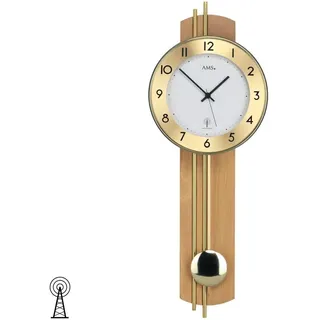 AMS Wanduhr mit Pendel Funk Holzrückwand Buche furniert Messingstäbe
