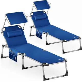 Gartenliege Malta 2er-Set Blau 210x61x35cm Alu Sonnendach