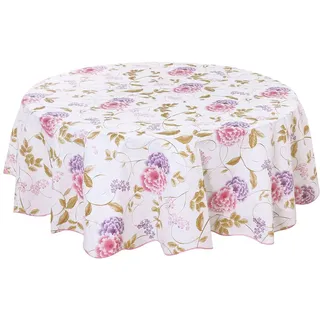 sourcing map Tischdecke Tischtuch Tischwäsche abwaschbar rund frühling wasserdicht, öldicht, schmutzabweisend Blumenmuster Lila & rote Pfingstrosenblüten Rund 152cm