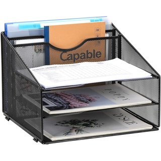 EasyPAG 5 Fächer A4 Metall Büro Schreibtisch Organizer Dokumentenhalter Aktenablage Zeitschriftenhalter Briefablage Papier Magazin Organisator,Schwarz