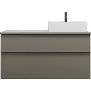 Burgbad Eqio Keramik-Aufsatzwaschtisch quadratisch, rechts, inklusive Waschtischunterschrank mit 2 Schubladen, Breite 1200mm, SGUQ120RF2010C0001G0252, Farbe: Grau Hochglanz / Grau Hochglanz,