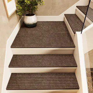 Antirutschmatte Treppe Ohne Kleben für Außen Innen, Stufenmatten Gummi Wasserfeste für Holz/Beton Stufe, Polyester Treppenteppich Waschbar, Rutschfest Treppenstufen matten für Kinder ältere und Hunde