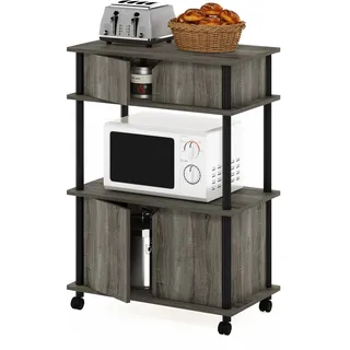 Furinno Turn-N-Tube Küchen-Aufbewahrungswagen mit Schrank, Französische Eiche Grau/Schwarz