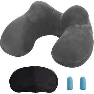 MOCOCITO Reisekissen Aufblasbares/Nackenkissen Ergonomisch Aufblasbare Hergestellt waschbarem Kissenbezug Nackenhörnchen Kompakte ideal für Reisen mit dem Auto, Flugzeug, Zug, Büro, Familie(Grau)